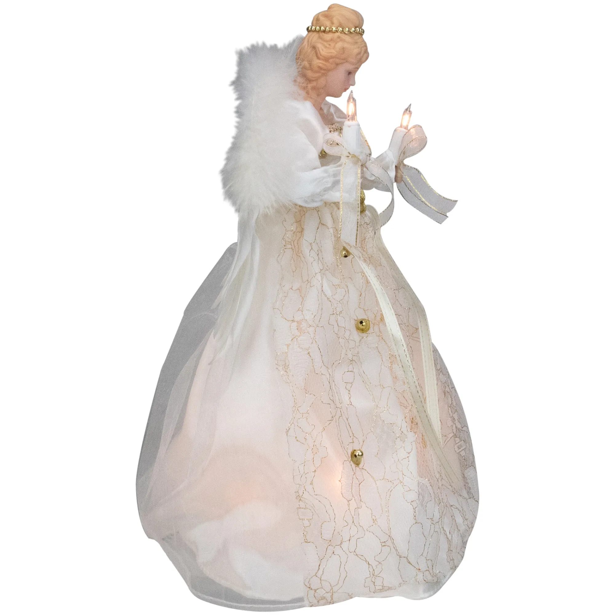 Kurt Adler Angels-12" Ivory And Gold Floral Angel Christmas Tree Topper