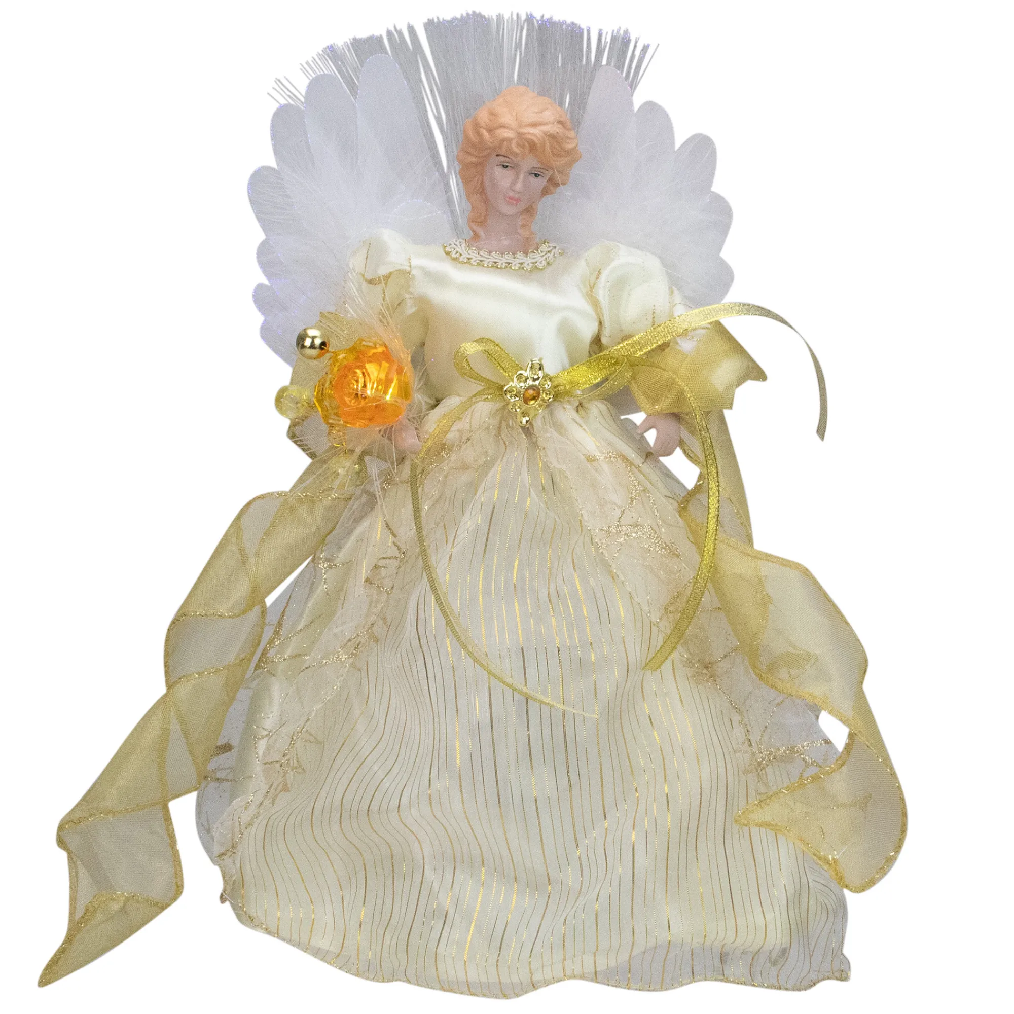 Kurt Adler Angels-12" Ivory And Gold Lighted Angel Christmas Tree Topper - Clear Lights
