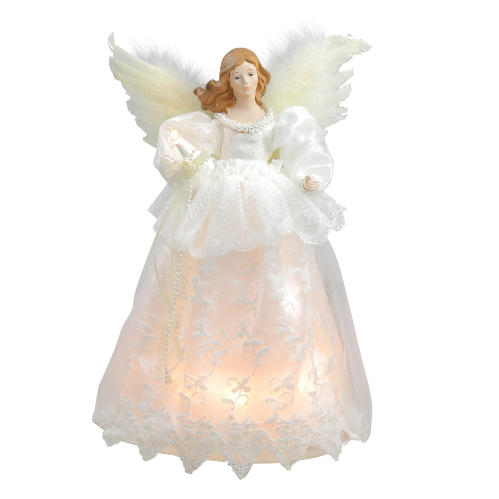 Kurt Adler Angels-14" Ivory And White Lighted Angel Christmas Tree Topper - Clear Lights