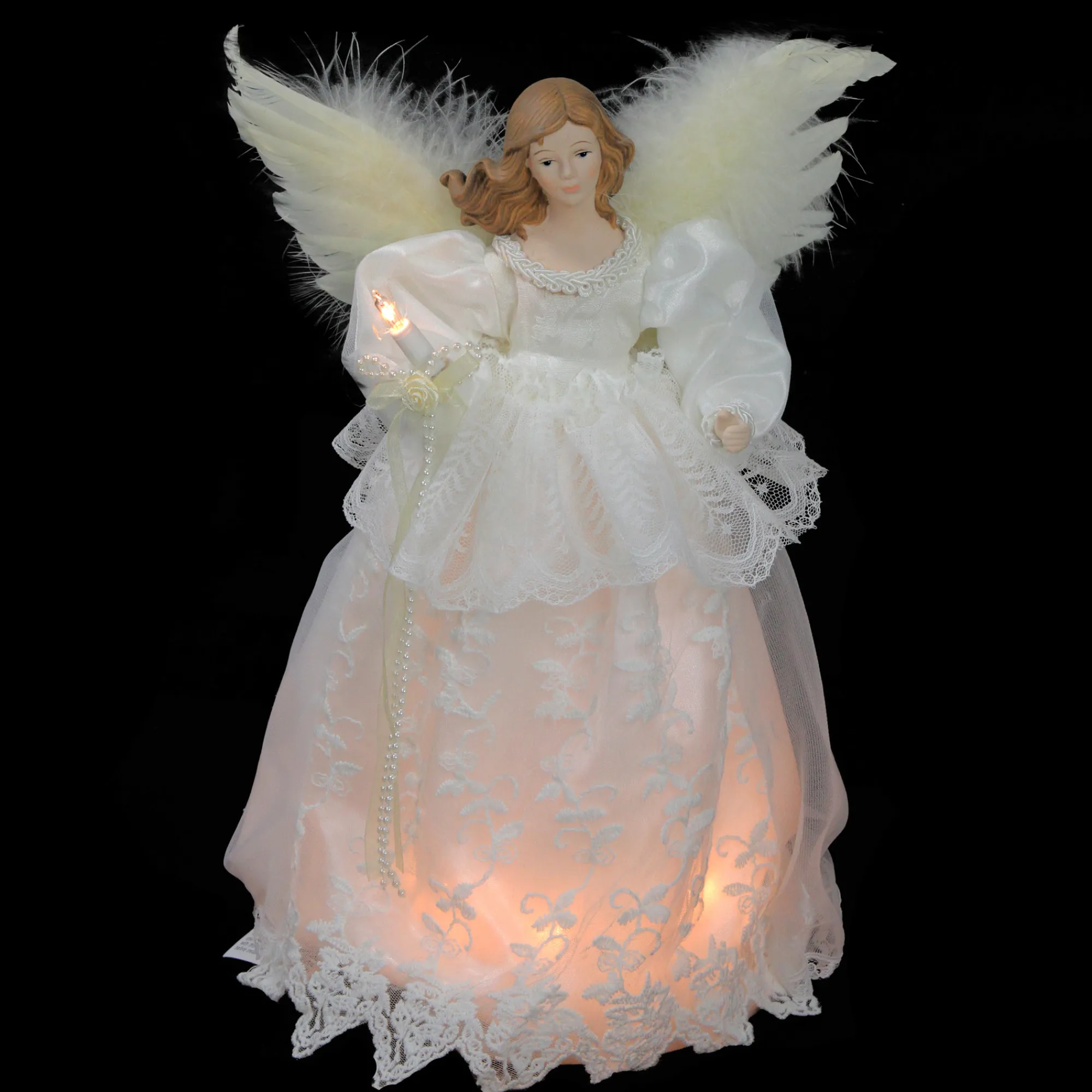 Kurt Adler Angels-14" Ivory And White Lighted Angel Christmas Tree Topper - Clear Lights