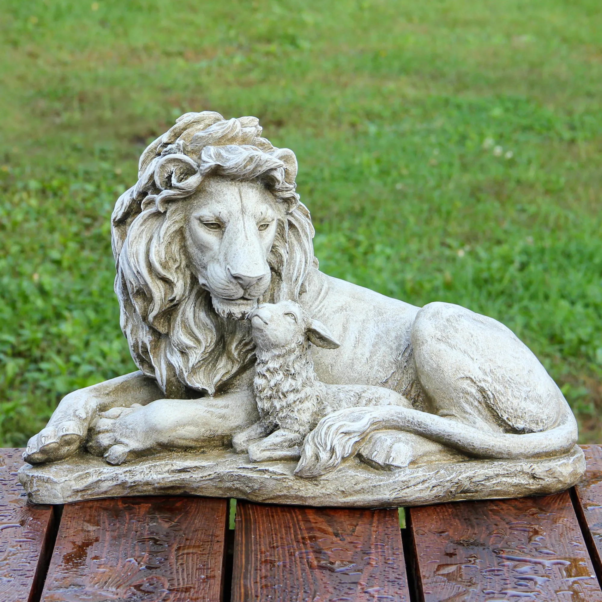 Roman Finials-19" Joseph's Studio Lion And Lamb Religious Peace Outdoor Garden Statue