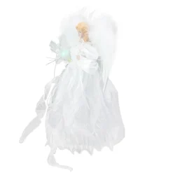 Kurt Adler Angels-12" Led Fiber Optic White And Silver Angel Christmas Tree Topper