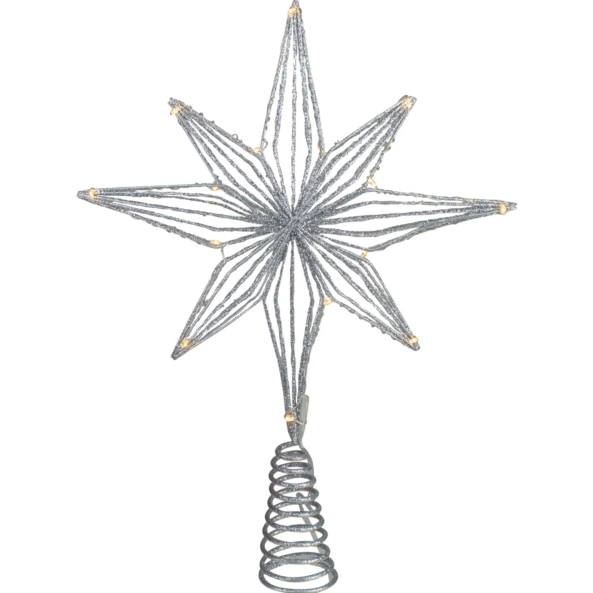 Northlight Stars-13.75" Led Lighted B/O Silver Glittered Geometric Star Christmas Tree Topper - Warm White Lights