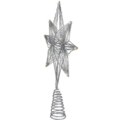 Northlight Stars-13.75" Led Lighted B/O Silver Glittered Geometric Star Christmas Tree Topper - Warm White Lights