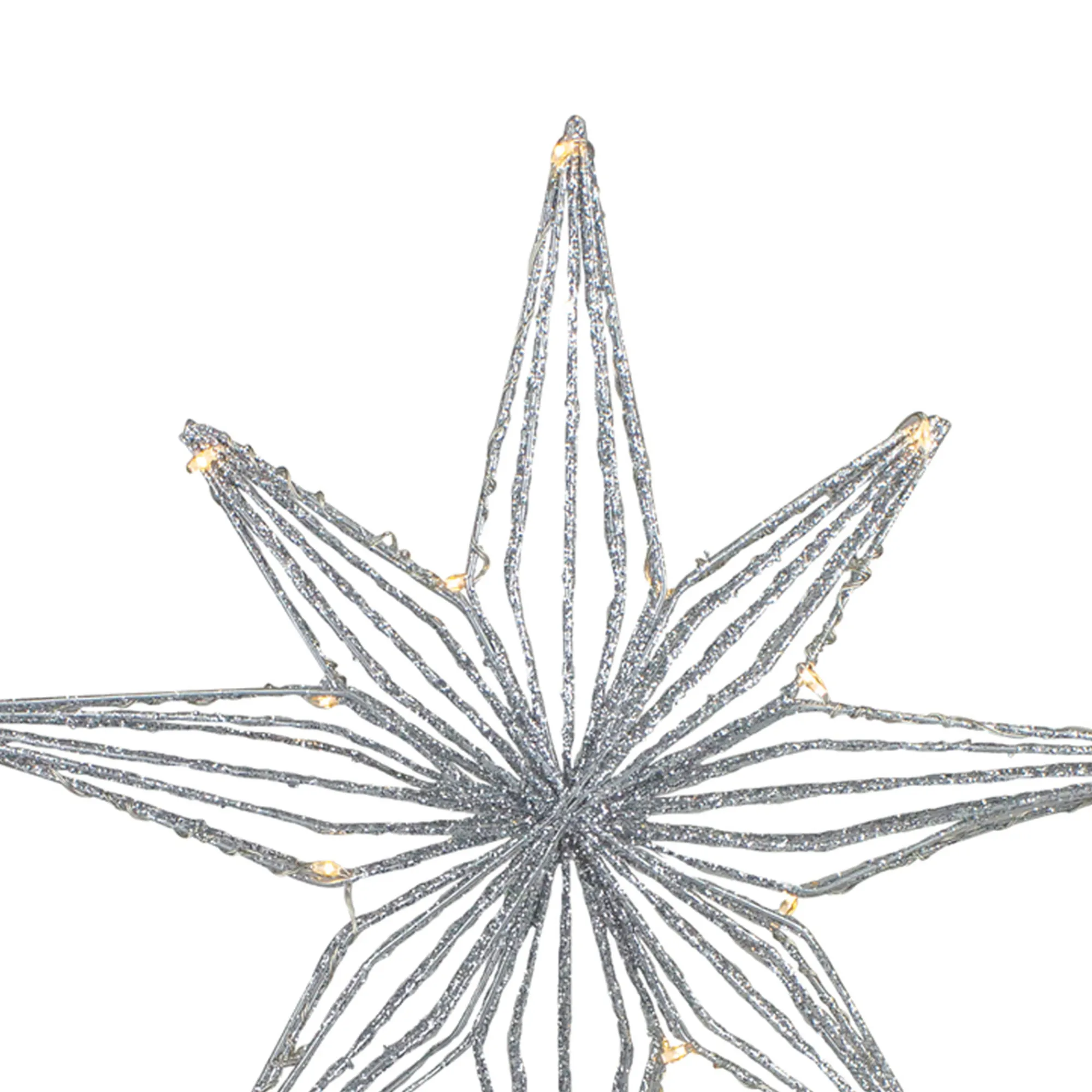 Northlight Stars-13.75" Led Lighted B/O Silver Glittered Geometric Star Christmas Tree Topper - Warm White Lights