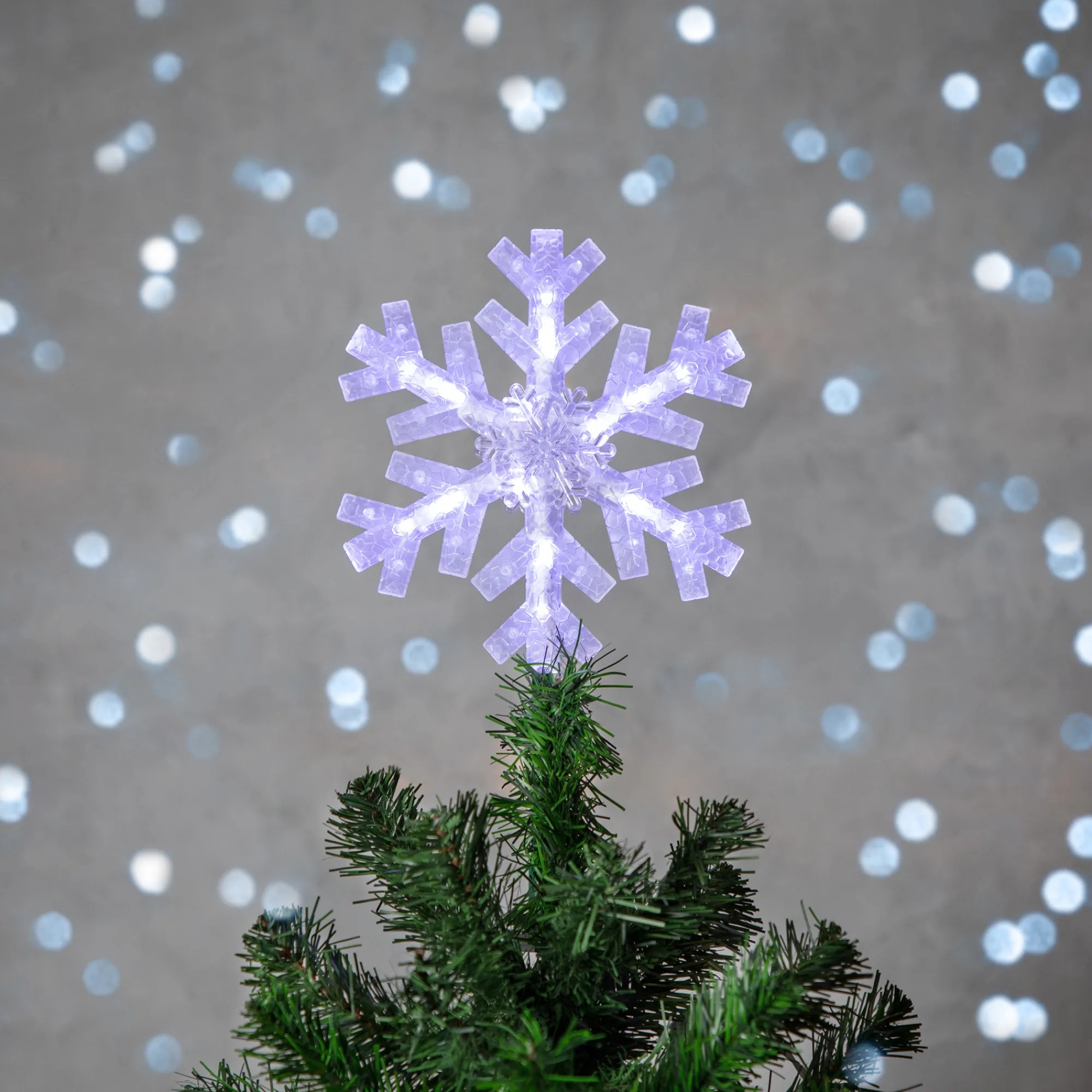 Northlight Stars-14.75" Led Lighted Clip-On Snowflake Christmas Tree Topper, White Lights