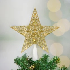 Northlight Stars-10" Led Lighted Gold Glittered Star Christmas Tree Topper, Warm White Lights