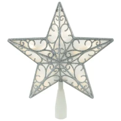 Northlight Stars-9" Led Lighted Silver Glitter Star Christmas Tree Topper, Warm White Lights
