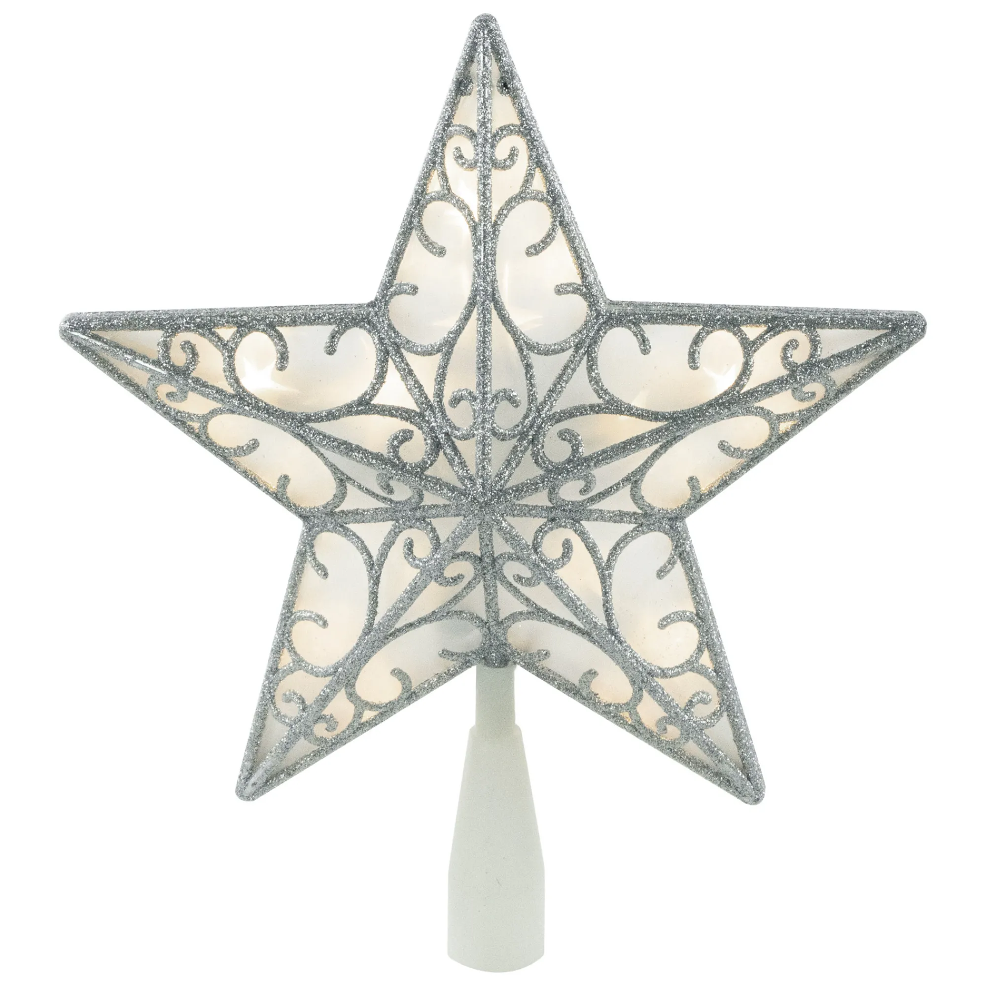 Northlight Stars-9" Led Lighted Silver Glitter Star Christmas Tree Topper, Warm White Lights