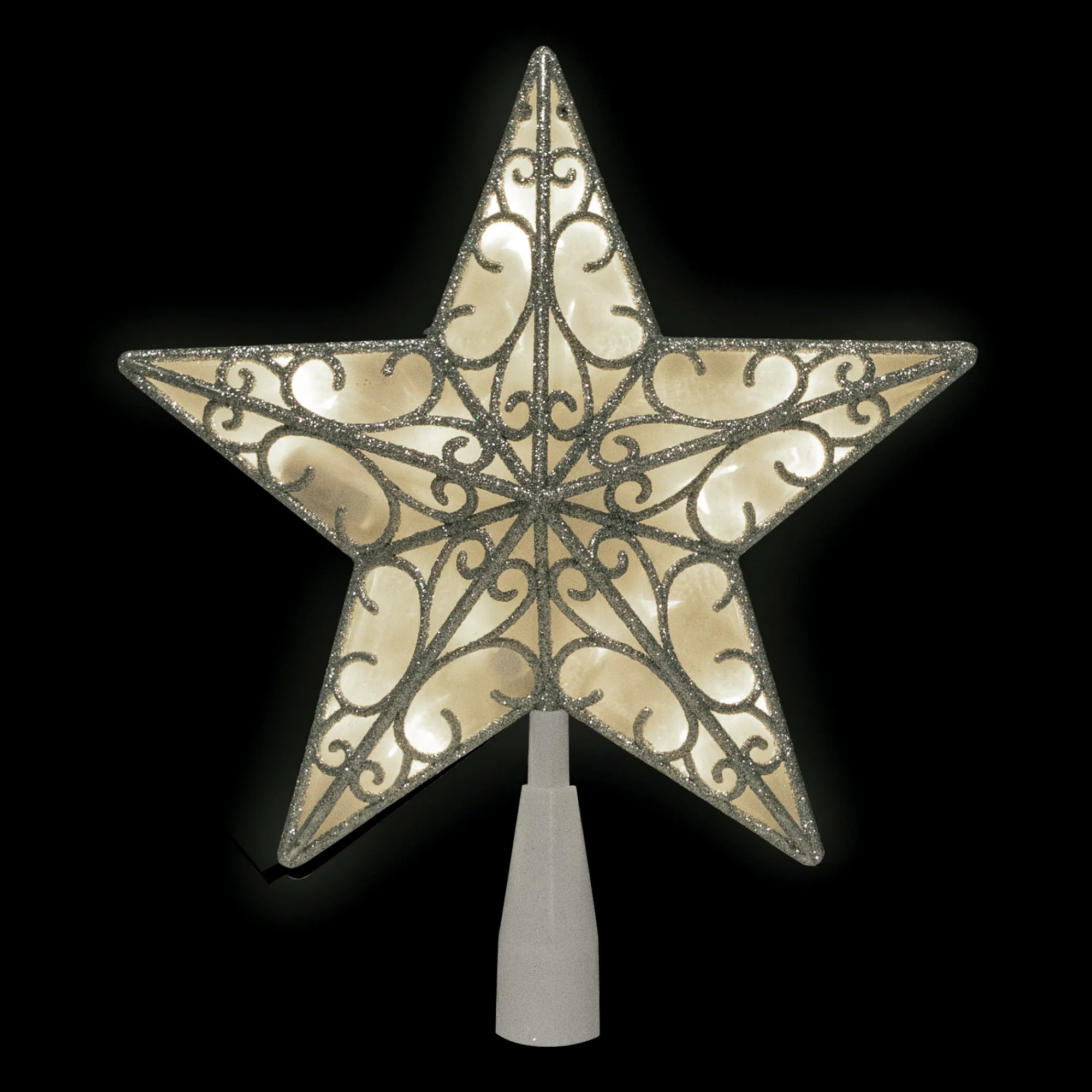 Northlight Stars-9" Led Lighted Silver Glitter Star Christmas Tree Topper, Warm White Lights