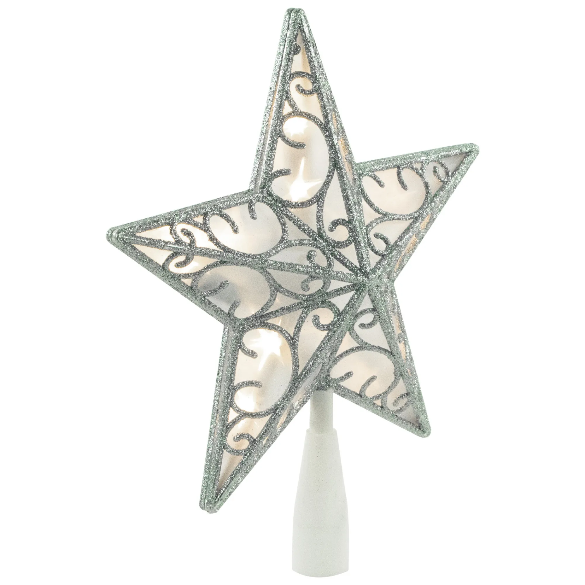 Northlight Stars-9" Led Lighted Silver Glitter Star Christmas Tree Topper, Warm White Lights