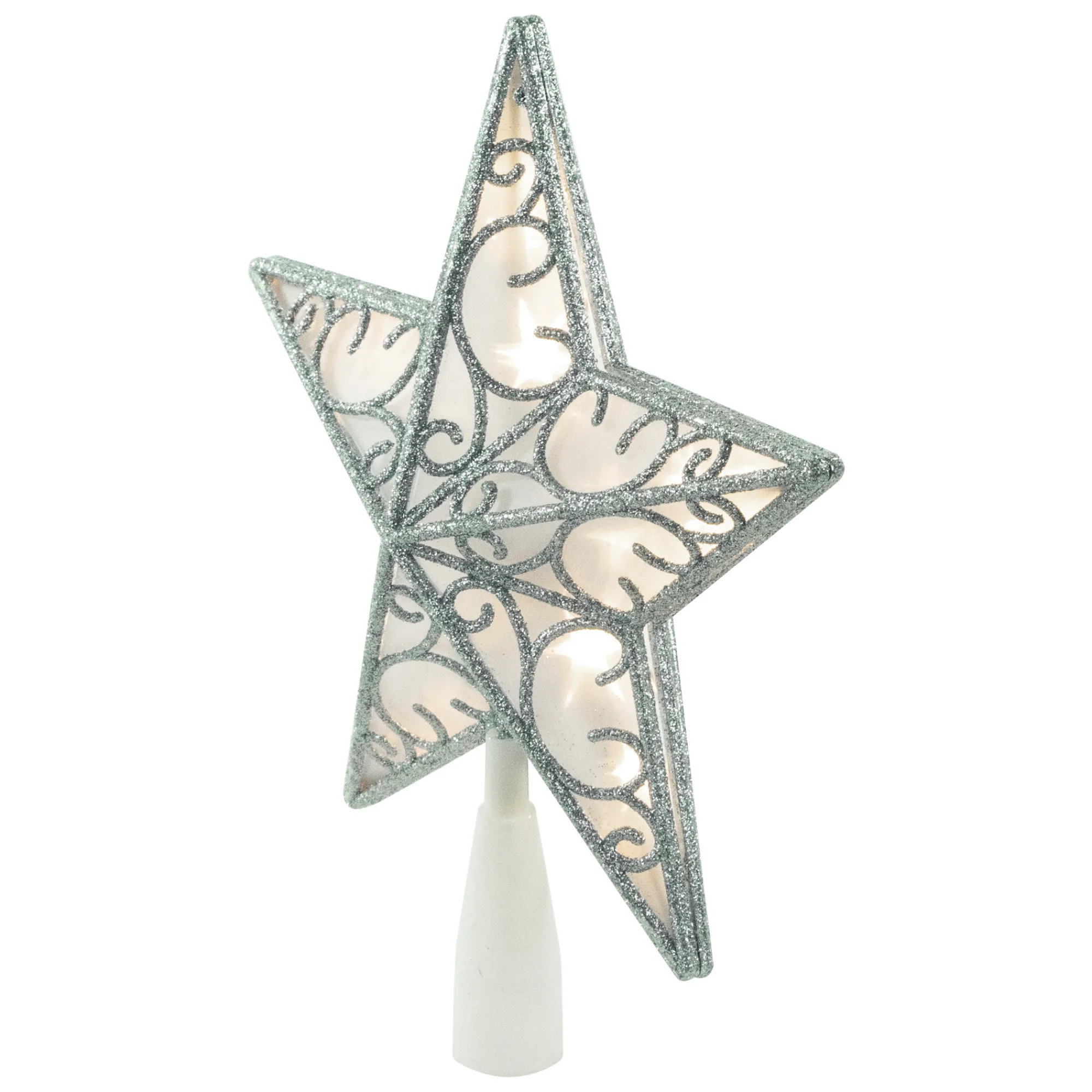 Northlight Stars-9" Led Lighted Silver Glitter Star Christmas Tree Topper, Warm White Lights