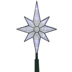 Kurt Adler Stars-10.5" Led 8-Point Star Christmas Tree Topper - Pure White Lights