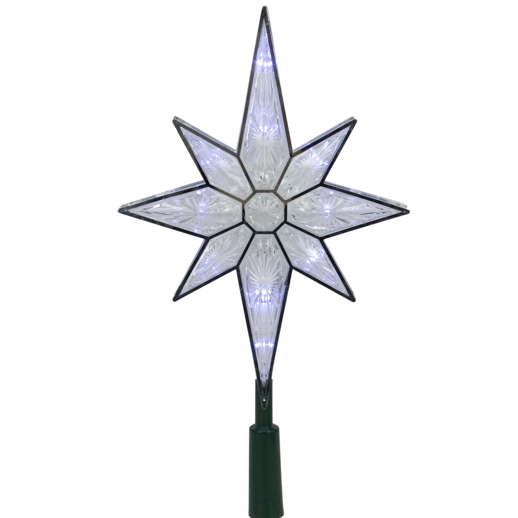 Kurt Adler Stars-10.5" Led 8-Point Star Christmas Tree Topper - Pure White Lights