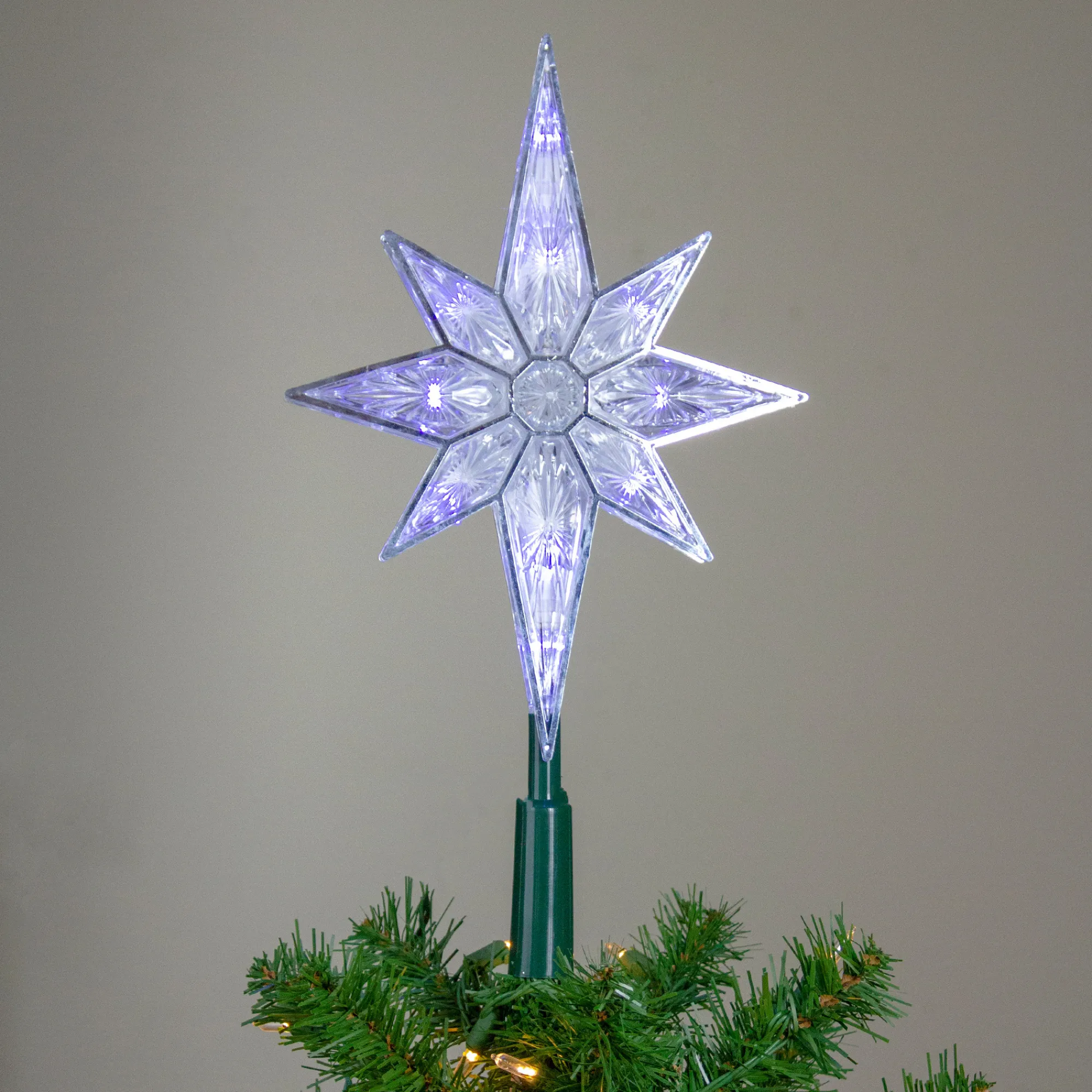 Kurt Adler Stars-10.5" Led 8-Point Star Christmas Tree Topper - Pure White Lights