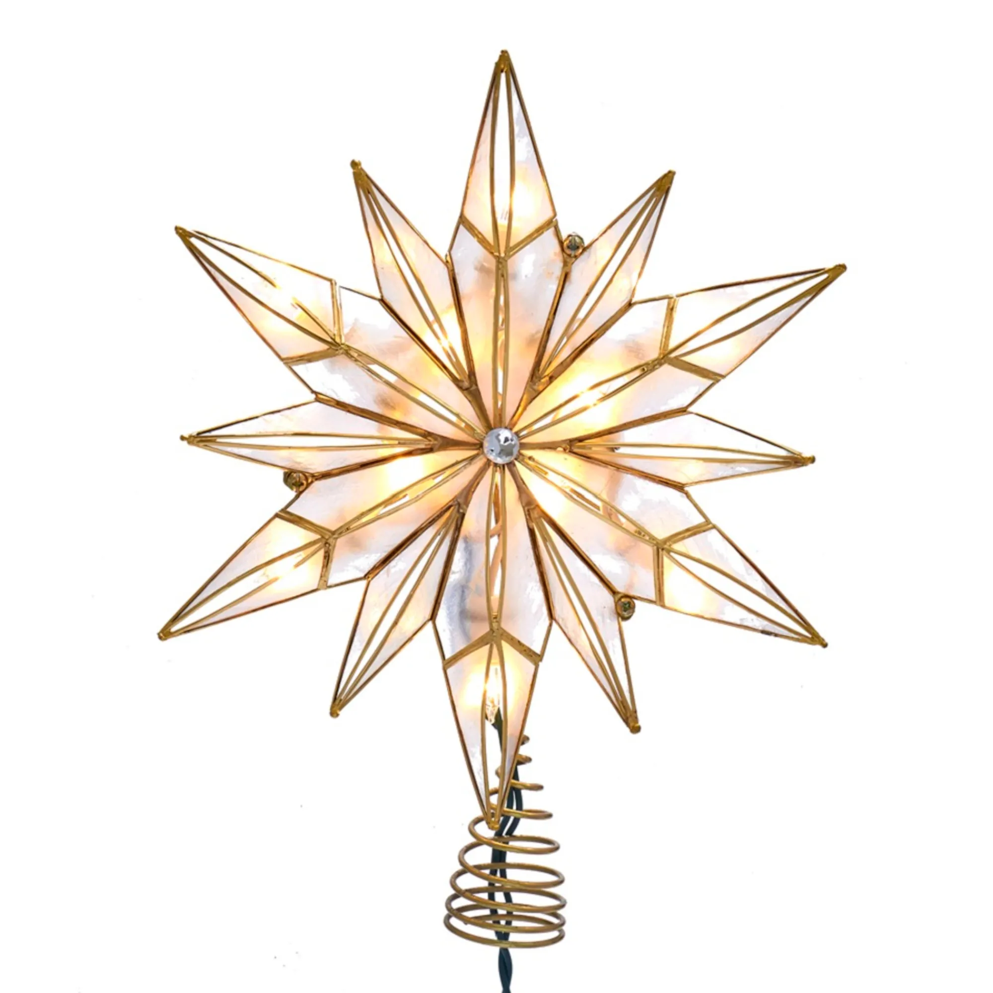 Home and Holiday Shops Finials-10 Light 12 Point Capiz Star And Center Gem Treetopper