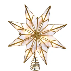 Home and Holiday Shops Finials-10 Light 8 Point Gold Capiz Star Tree Topper 9 Inch Ul3147 New