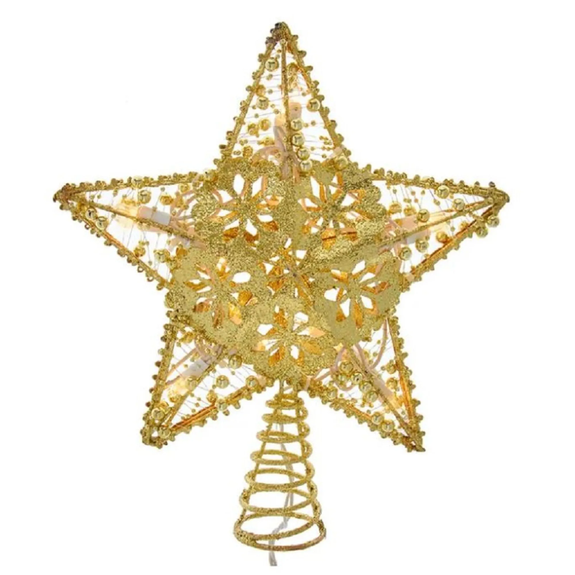 Kurt Adler Finials-20 Light Gold Star Christmas Tree Topper 10 Inch Ul0913Go