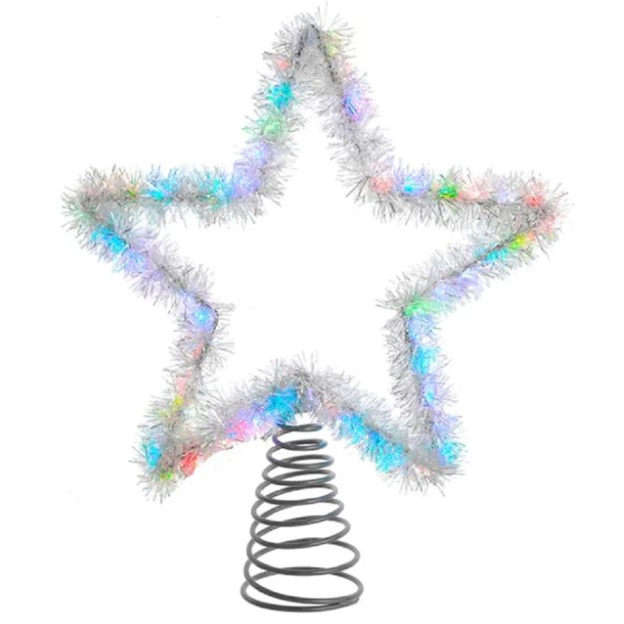 Kurt Adler Finials-55 Light Rgb Led Silver Tinsel Star Christmas Tree Topper 12.2 Inch Ad1022Rgb
