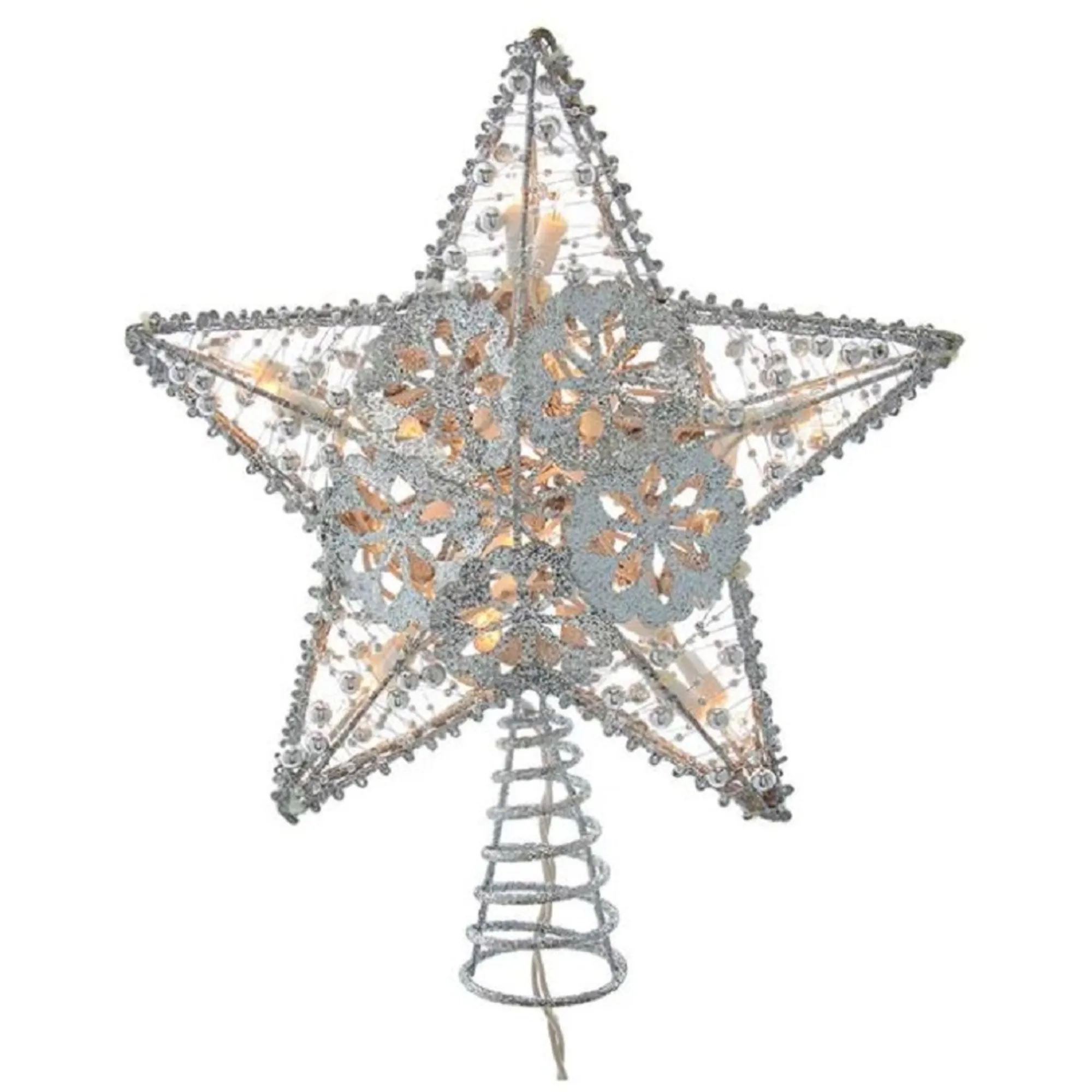 Kurt Adler Finials-20 Light Silver Star Christmas Tree Topper 10 Inch Ul0913S