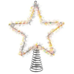 Kurt Adler Finials-55 Light Warm White Silver Tinsel Star Christmas Tree Topper 12.2 Inch Ad1022Ww