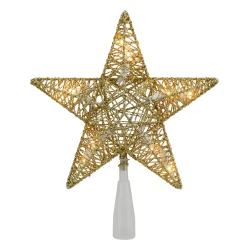 Northlight Stars-9.5" Lighted 5 Point Gold Wire Star Christmas Tree Topper - Clear Lights