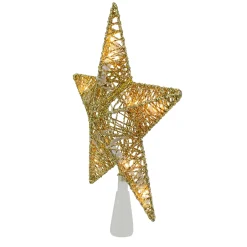 Northlight Stars-9.5" Lighted 5 Point Gold Wire Star Christmas Tree Topper - Clear Lights