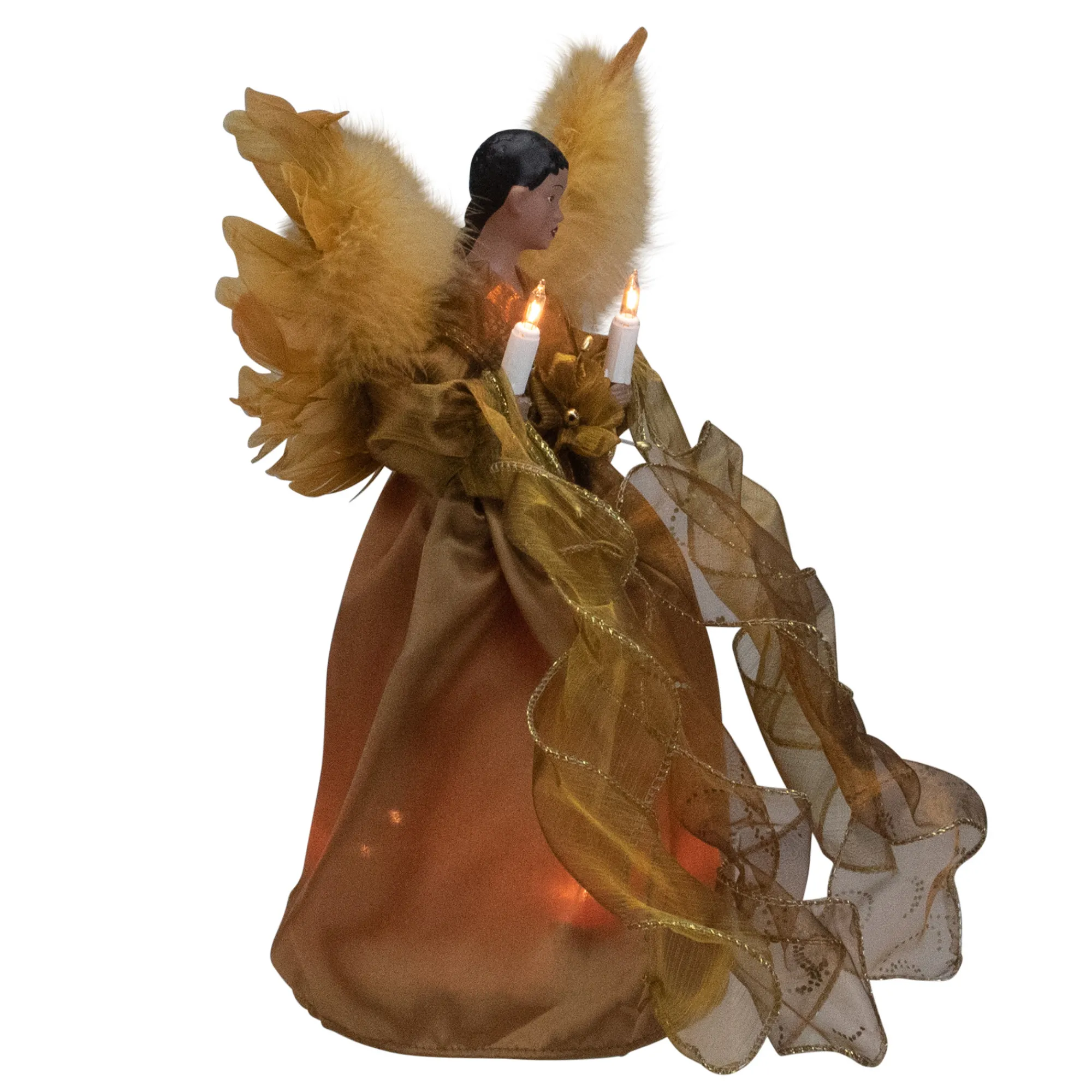 Kurt Adler Angels-11.5" Lighted African American Winged Angel Christmas Tree Topper - Clear Lights