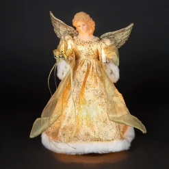 KSA Angels-14" Lighted Angel In Gold Snowflake Dress Christmas Tree Topper Figure