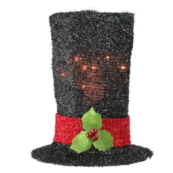 Northlight Stars-9" Lighted Black Tinsel Snowman Top Hat Christmas Tree Topper - Clear Lights