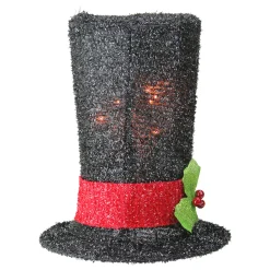Northlight Stars-9" Lighted Black Tinsel Snowman Top Hat Christmas Tree Topper - Clear Lights