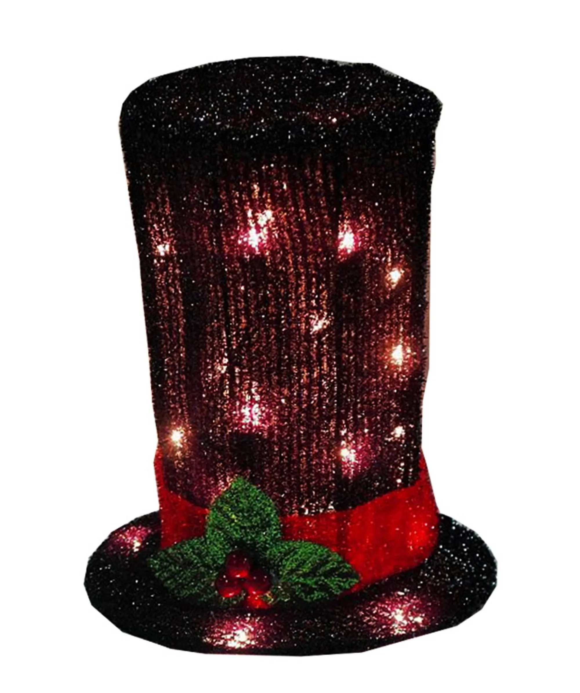 Northlight Stars-9" Lighted Black Tinsel Snowman Top Hat Christmas Tree Topper - Clear Lights