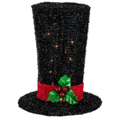 Northlight Stars-9.25" Lighted Black Tinsel Top Hat Christmas Tree Topper, Clear Lights