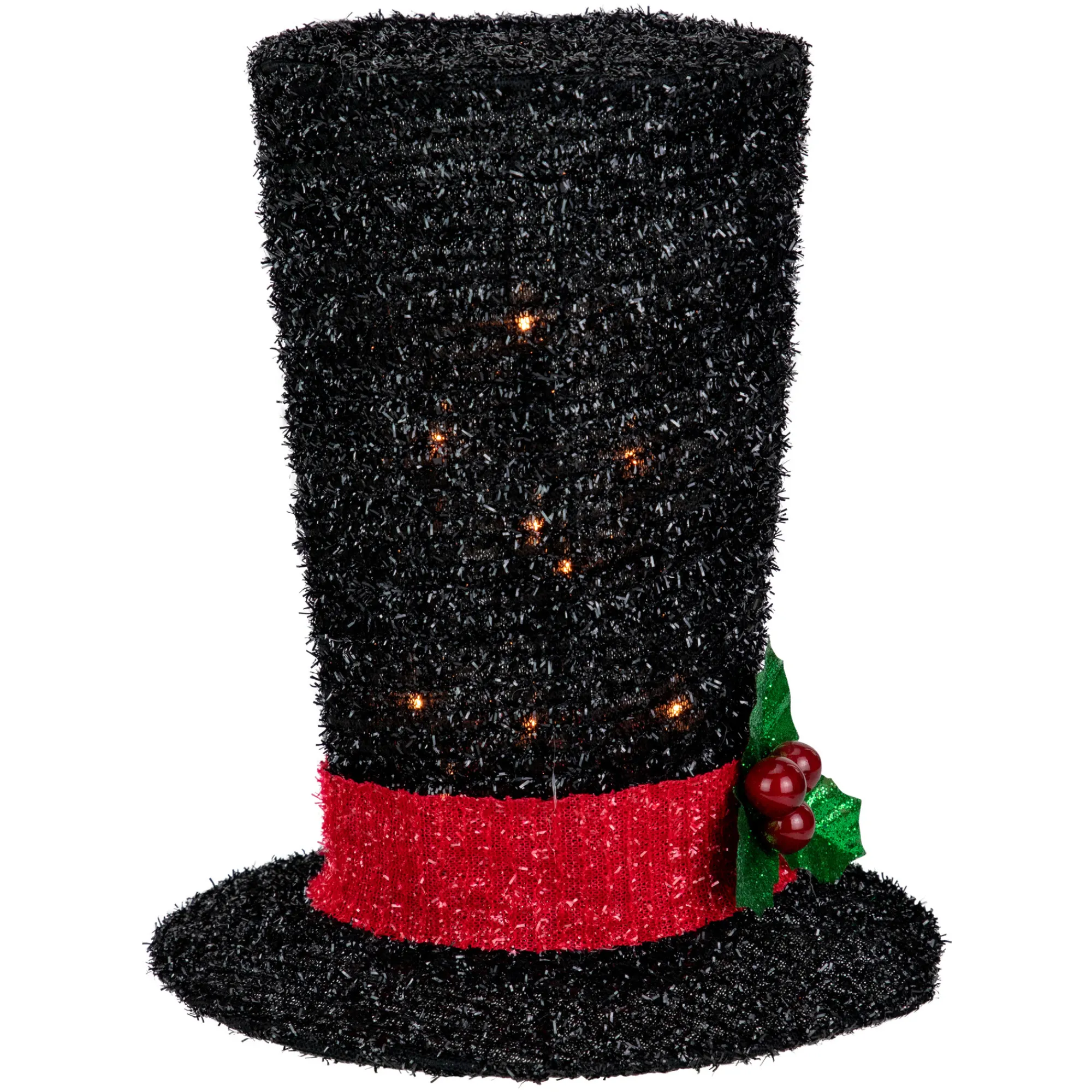 Northlight Stars-9.25" Lighted Black Tinsel Top Hat Christmas Tree Topper, Clear Lights