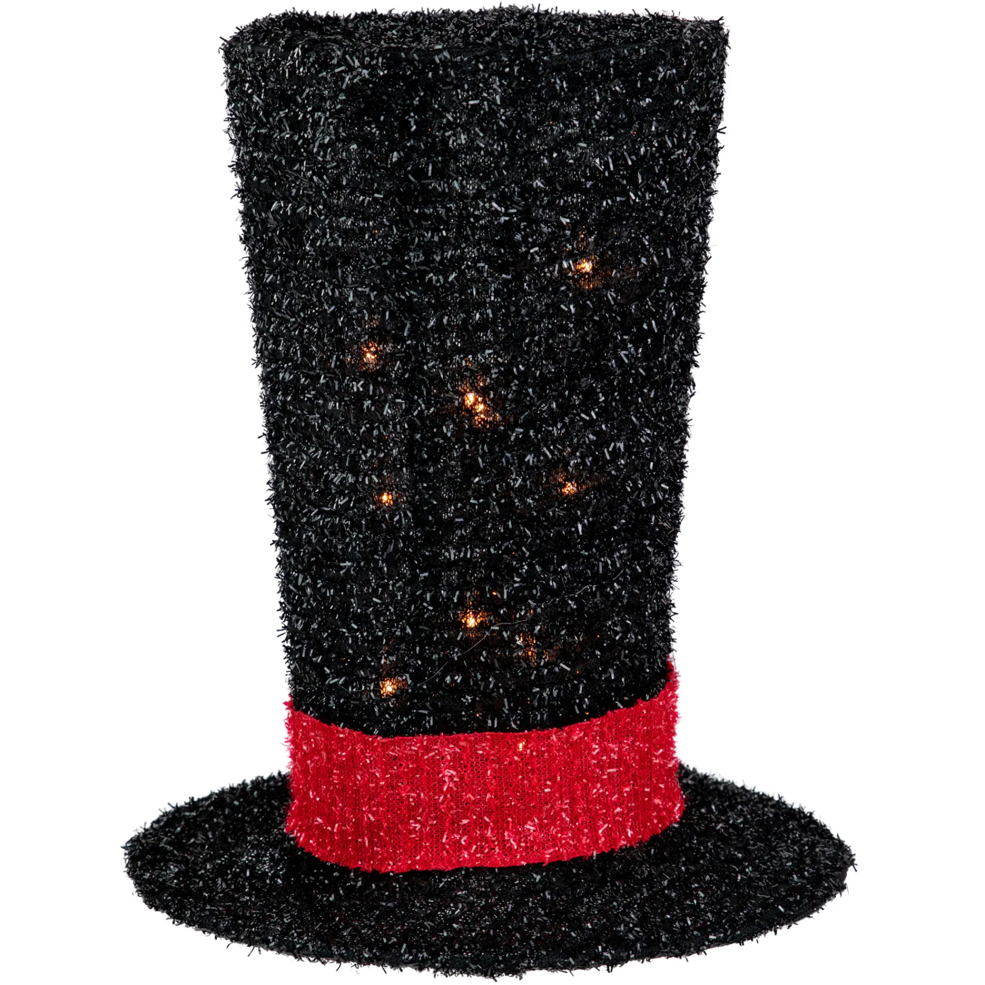 Northlight Stars-9.25" Lighted Black Tinsel Top Hat Christmas Tree Topper, Clear Lights