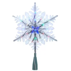 KSA Stars-11" Lighted Blue And Clear Snowflake Christmas Tree Topper, Multicolor Led Lights