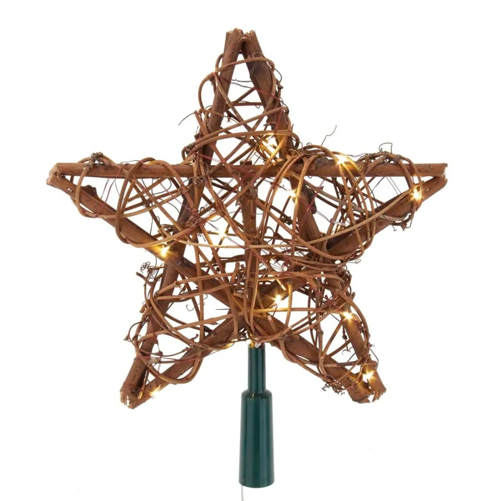 KSA Stars-11.5" Lighted Brown Star Christmas Tree Topper, Warm White Lights