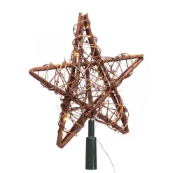 KSA Stars-11.5" Lighted Brown Star Christmas Tree Topper, Warm White Lights