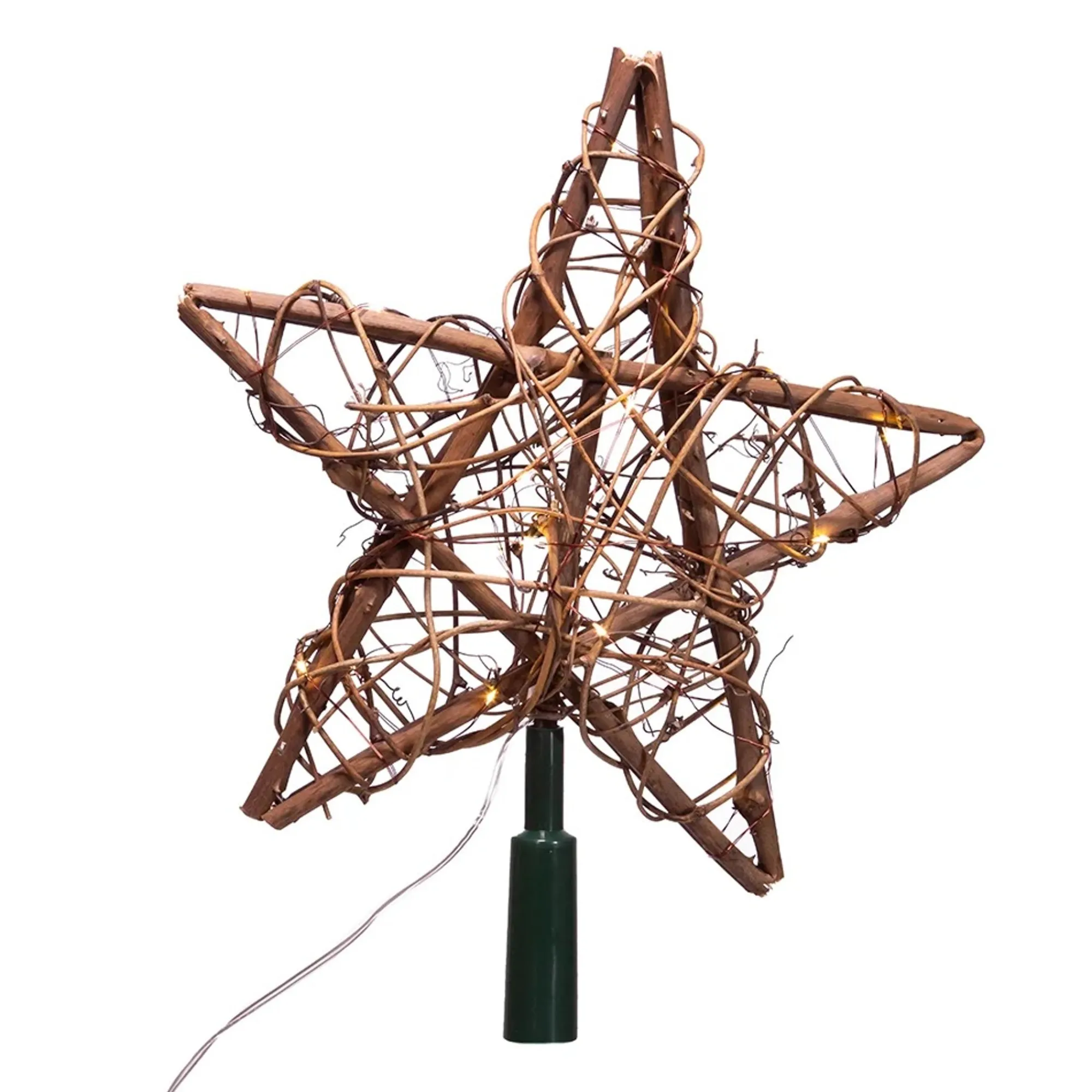KSA Stars-11.5" Lighted Brown Star Christmas Tree Topper, Warm White Lights