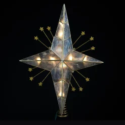 Kurt Adler Stars-15" Lighted Capiz & Gold Plated Bethlehem Star Christmas Tree Topper - Clear Lights