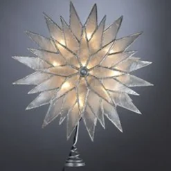 KSA Stars-9" Lighted Capiz Glittered Starburst Christmas Tree Topper - Clear Lights