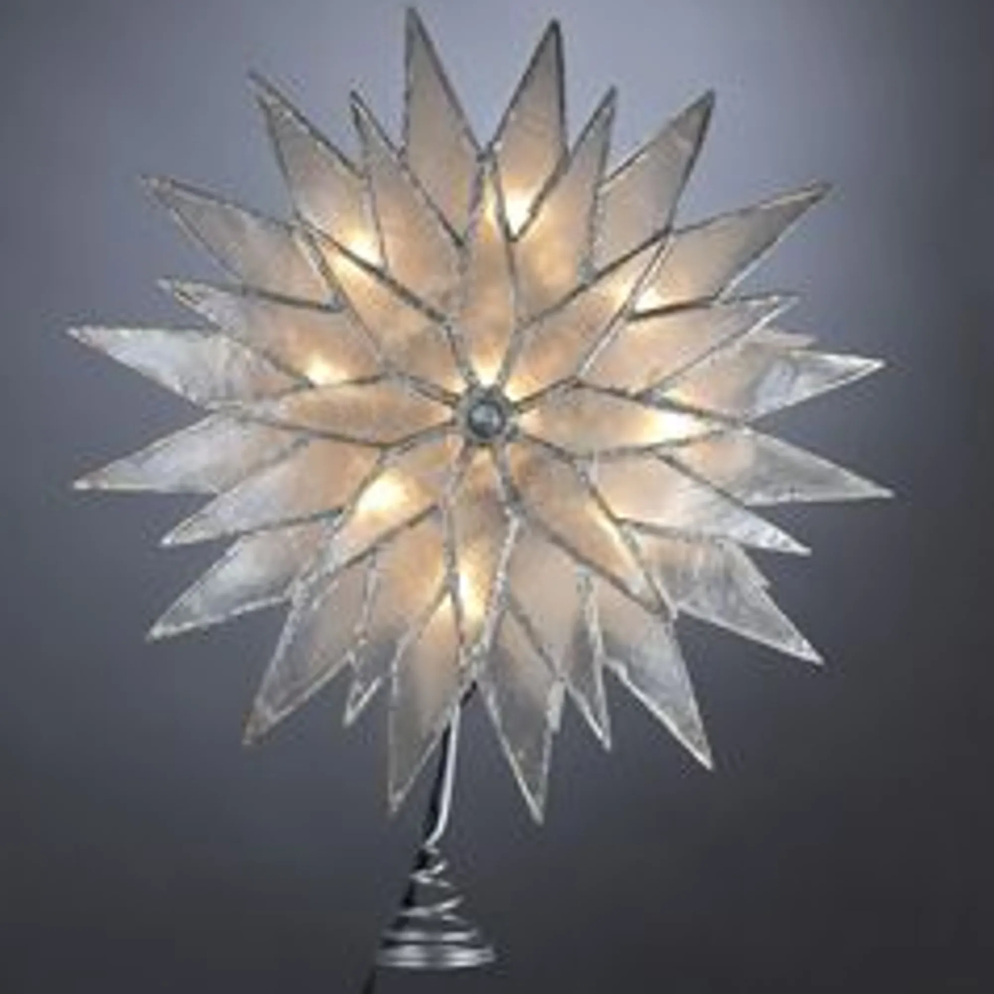 KSA Stars-9" Lighted Capiz Glittered Starburst Christmas Tree Topper - Clear Lights