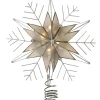 Kurt Adler Stars-10.5" Lighted Capiz Star With Silver Snow Flake Christmas Tree Topper - Clear Lights