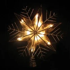 KSA Stars-10" Lighted Capiz Star With Silver Snow Flake Christmas Tree Topper - Clear Lights