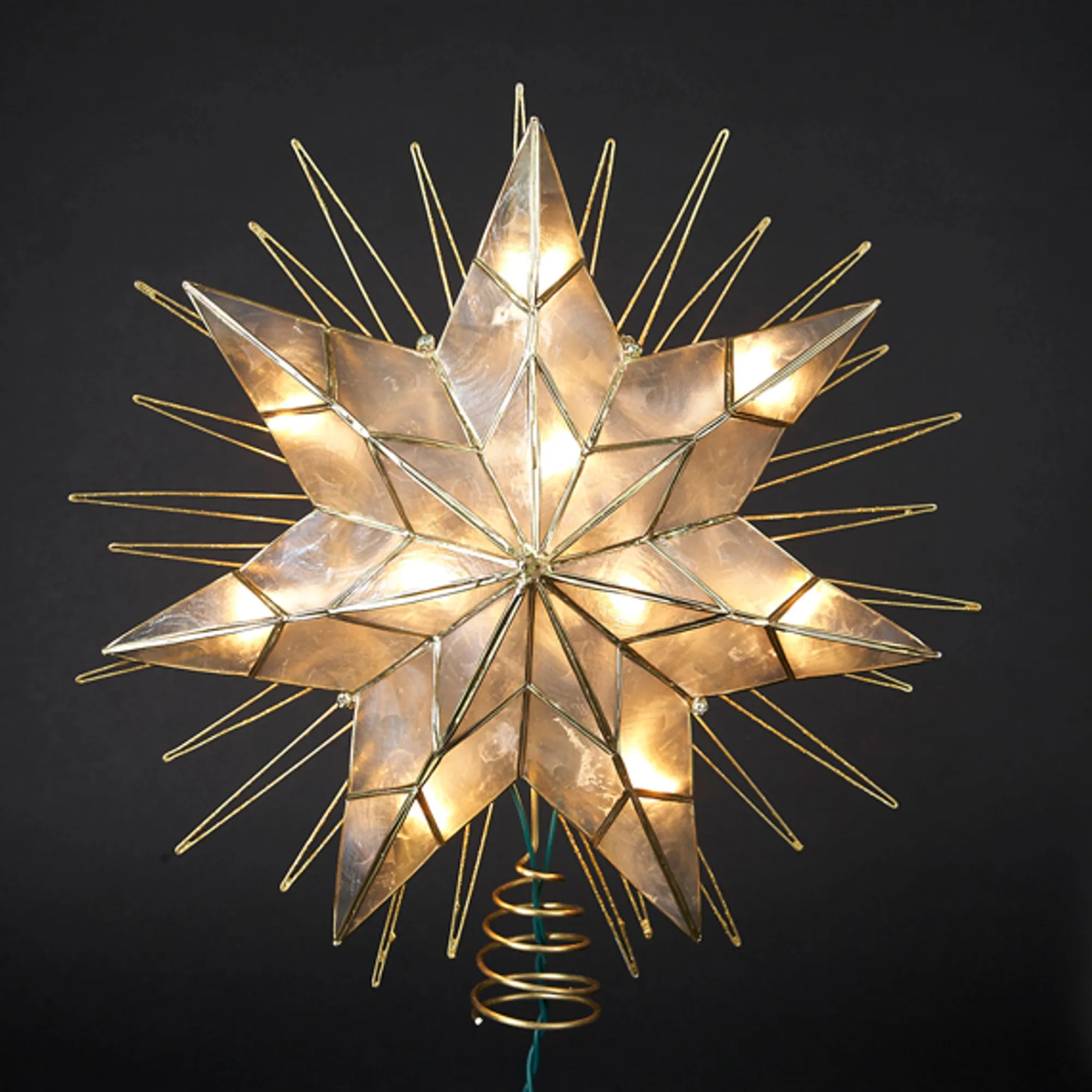KSA Stars-14" Lighted Capiz Sunburst 7-Point Star Christmas Tree Topper - Clear Lights