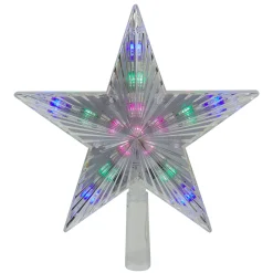 Hofert Stars-9.5" Lighted Clear 5 Point Star Christmas Tree Topper - Multicolor Led Lights
