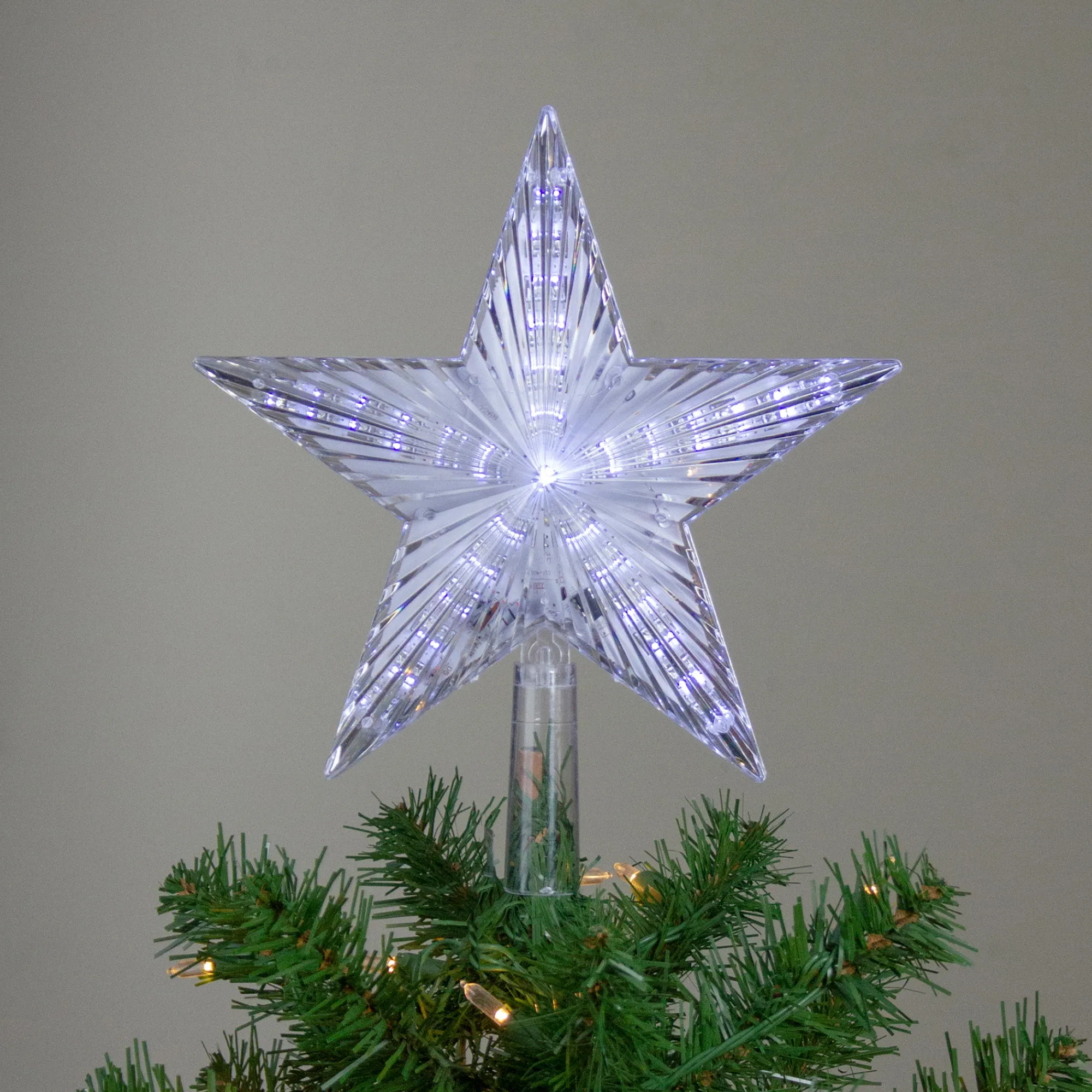 Hofert Stars-9.5" Lighted Clear Mini 5 Point Star Christmas Tree Topper - Clear Led Lights