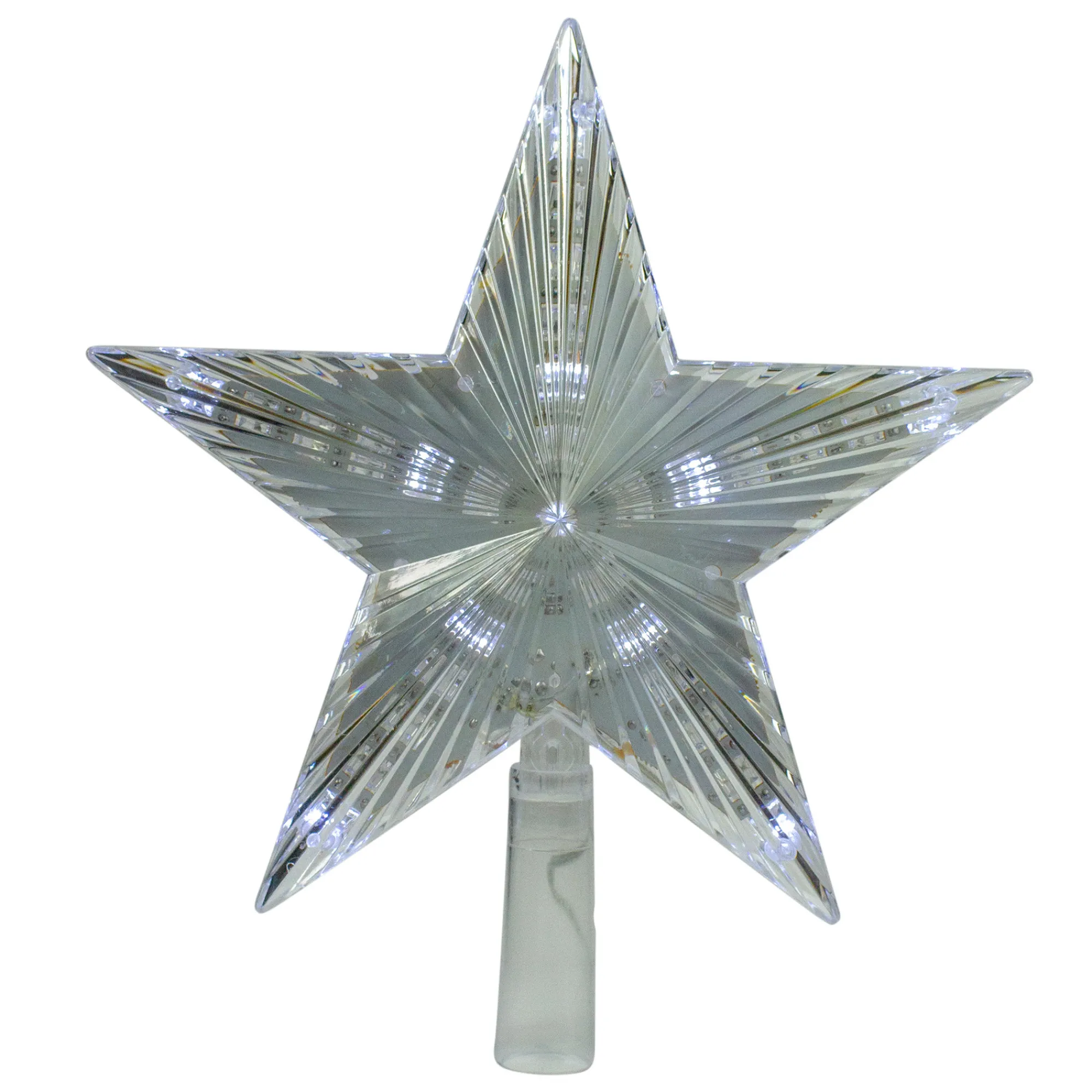 Hofert Stars-9.5" Lighted Clear Twinkling 5-Point Star Christmas Tree Topper - Clear White Led Lights