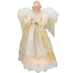 Kurt Adler Angels-16.5" Lighted Cream And Gold Angel Christmas Tree Topper - Clear Lights