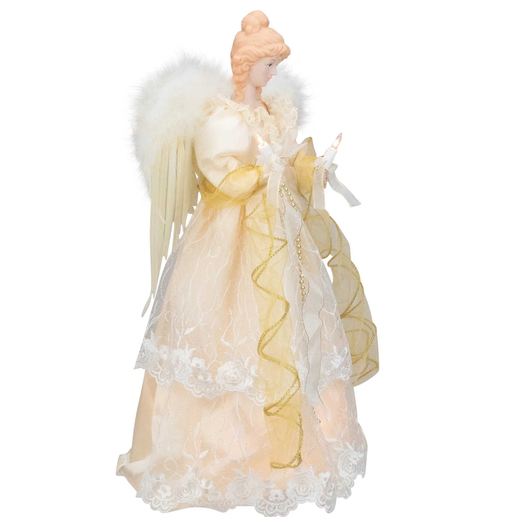 Kurt Adler Angels-16.5" Lighted Cream And Gold Angel Christmas Tree Topper - Clear Lights